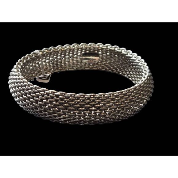 Tiffany & Co. Somerset Mesh Sterling Silver Wide Bangle Bracelet - Picture 1 of 4